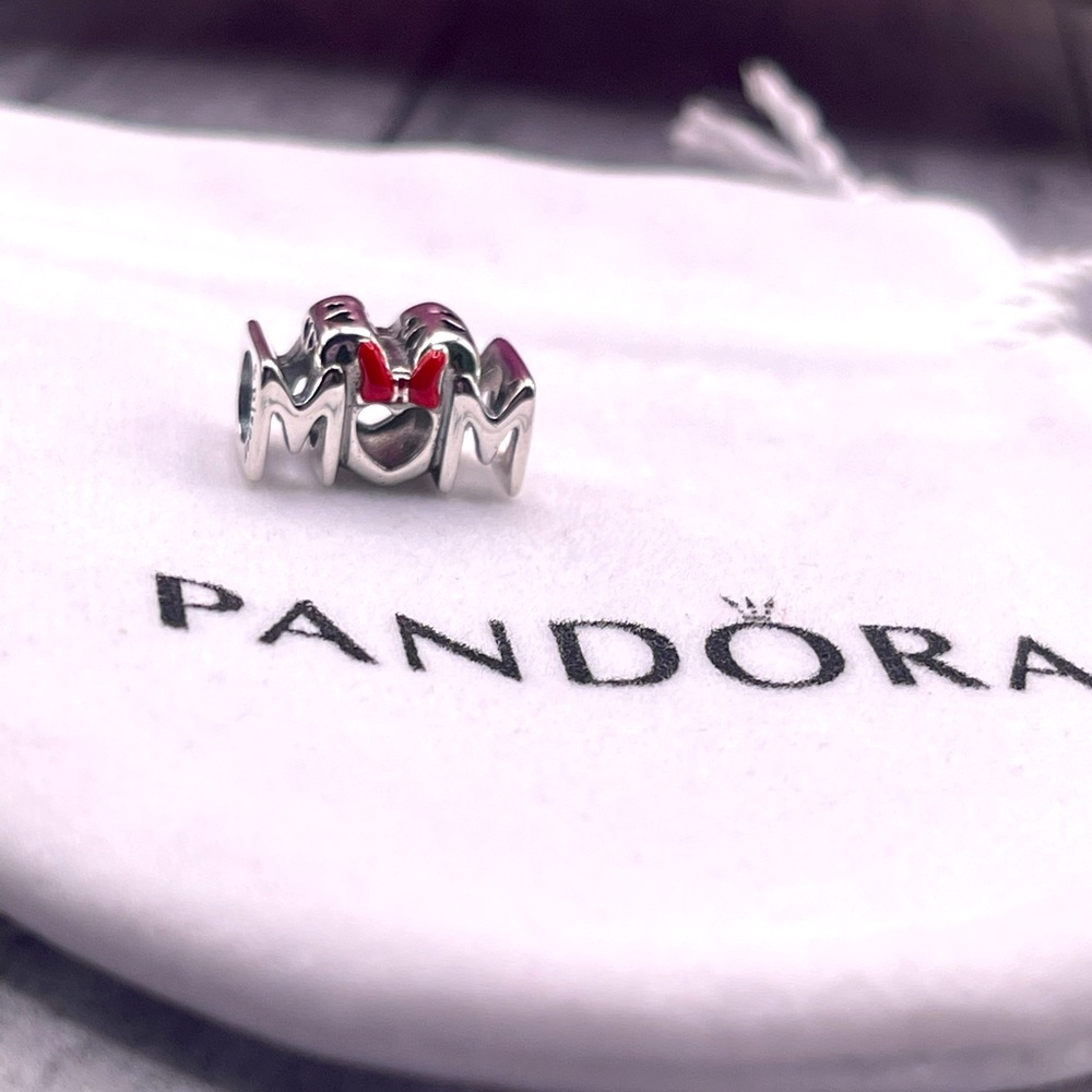 Minnie Mouse Bow & Mom Charm for Pandora Bracelet Sterling Silver Mother…